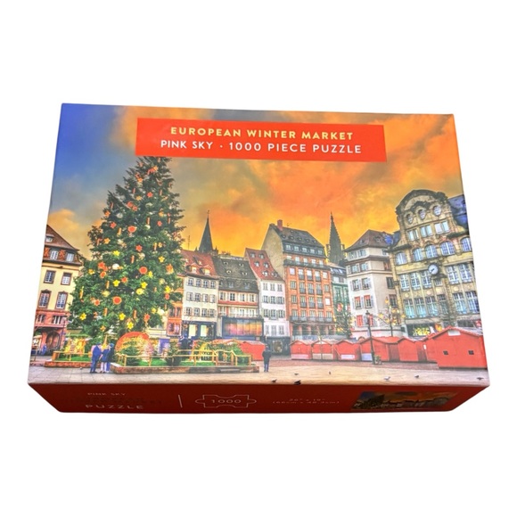 Pink Sky Other - Pink Sky European Winter Market 1000 Piece Jigsaw Puzzle Strasbourg with Poster
